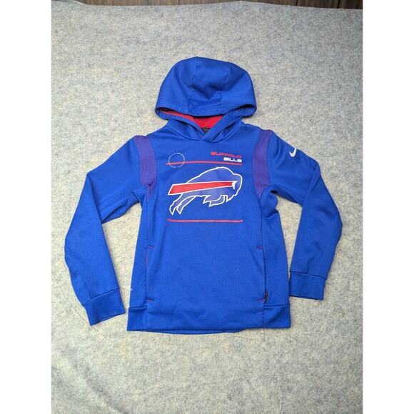 Nike Pullover Sweatshirt Mens Small Drawstring Dri-Fit NFL Buffalo Bills Blue - Picture 1 of 7